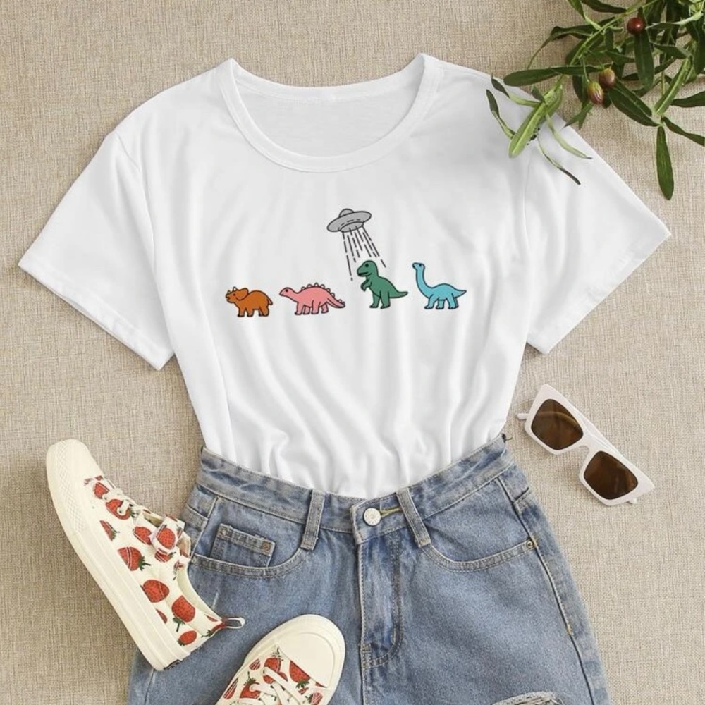 SHEIN Dinosaur Graphic Short-Sleeve T-Shirt